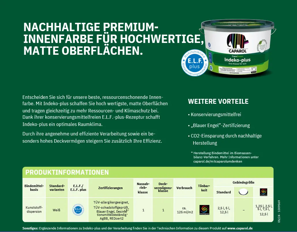 Caparol CapaGreen Indeko-Plus Wandfarbe weiss Info1