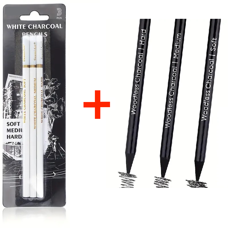 Weißkohle-Stifte, 3-tlg (weich/mittel/hart)