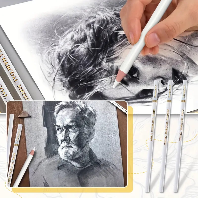 Weißkohle-Stifte, 3-tlg (weich/mittel/hart)