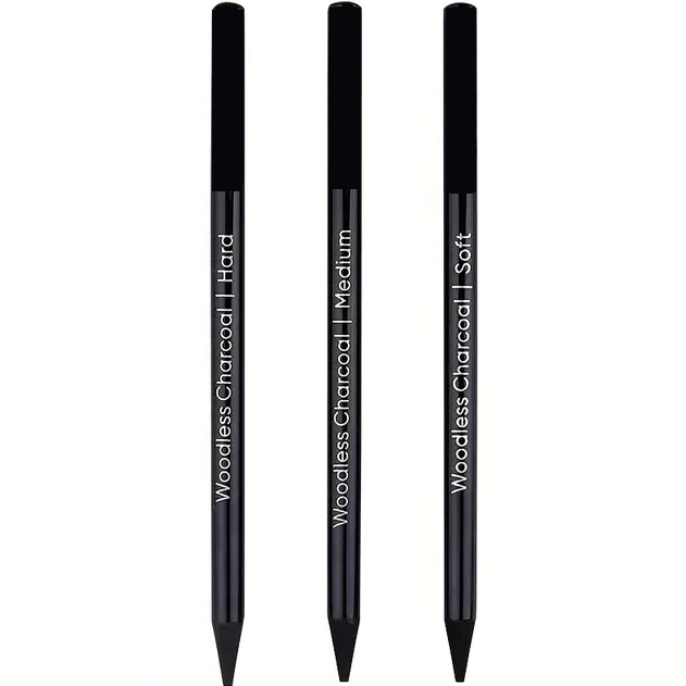 Zeichenkohle-Stifte, 3-tlg (weich/mittel/hart)