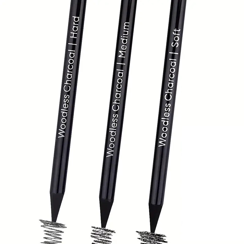 Zeichenkohle-Stifte, 3-tlg (weich/mittel/hart)