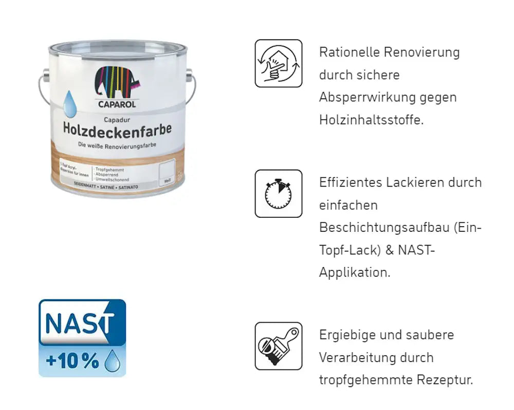 CAPAROL® Capadur Holzdeckenfarbe, weiß, seidenmatt, 2.5L | für Innen