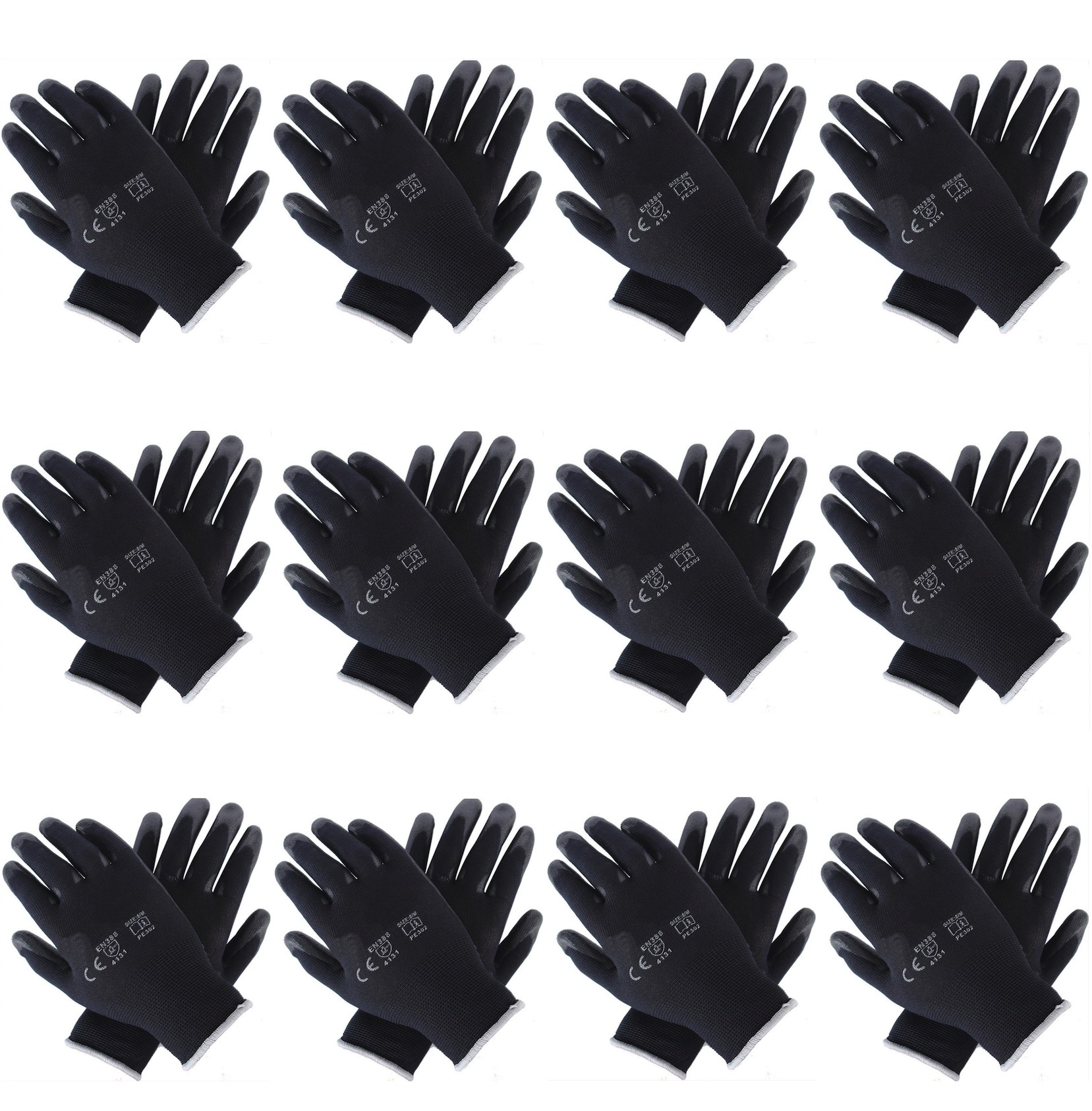 klebemeister® PU Nylon Handschuhe ⎥ Standard (schwarz) ⎥ 12er Pack