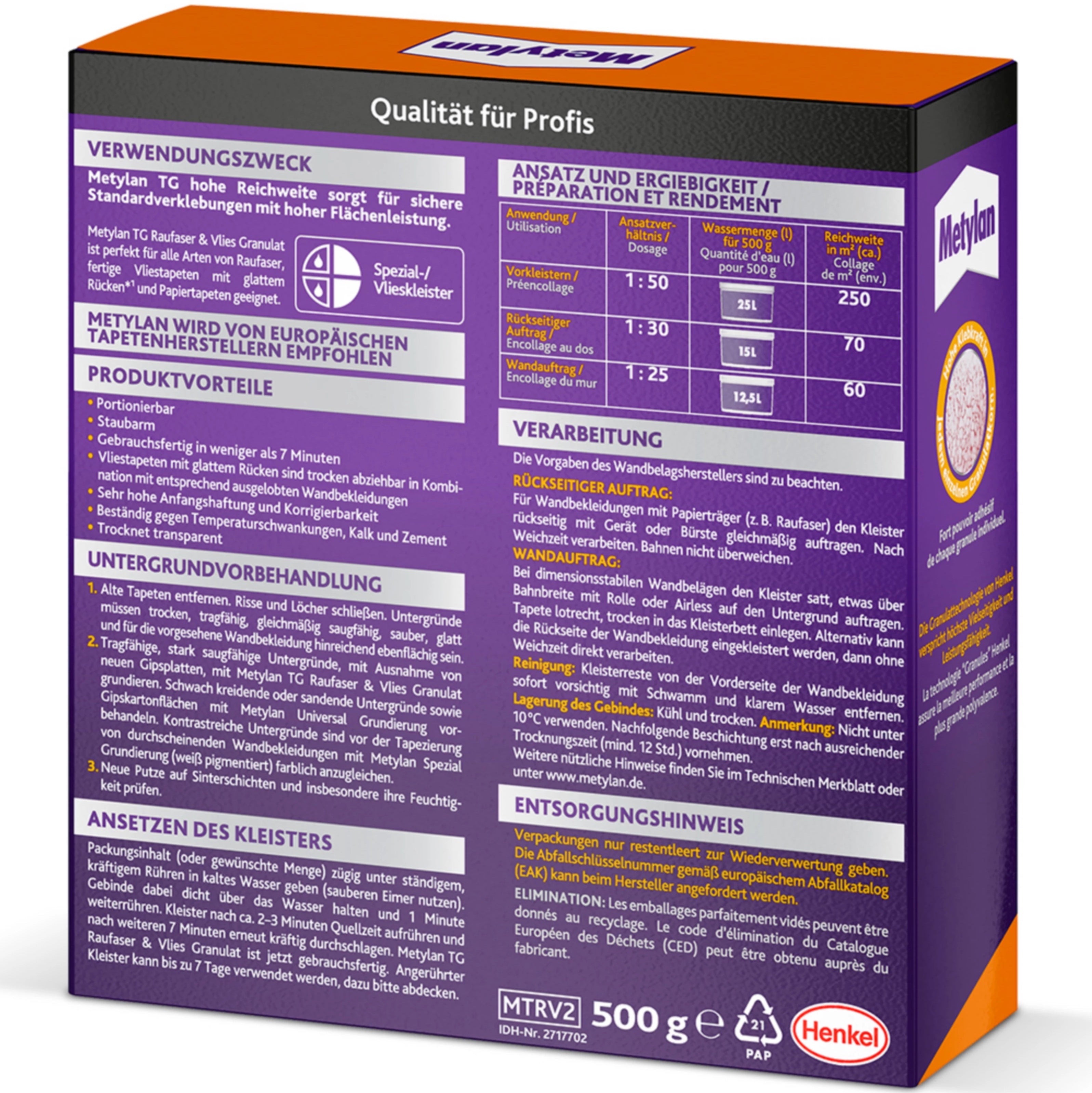 Metylan TG Hohe Reichweite Raufaser & Vlies Granulat