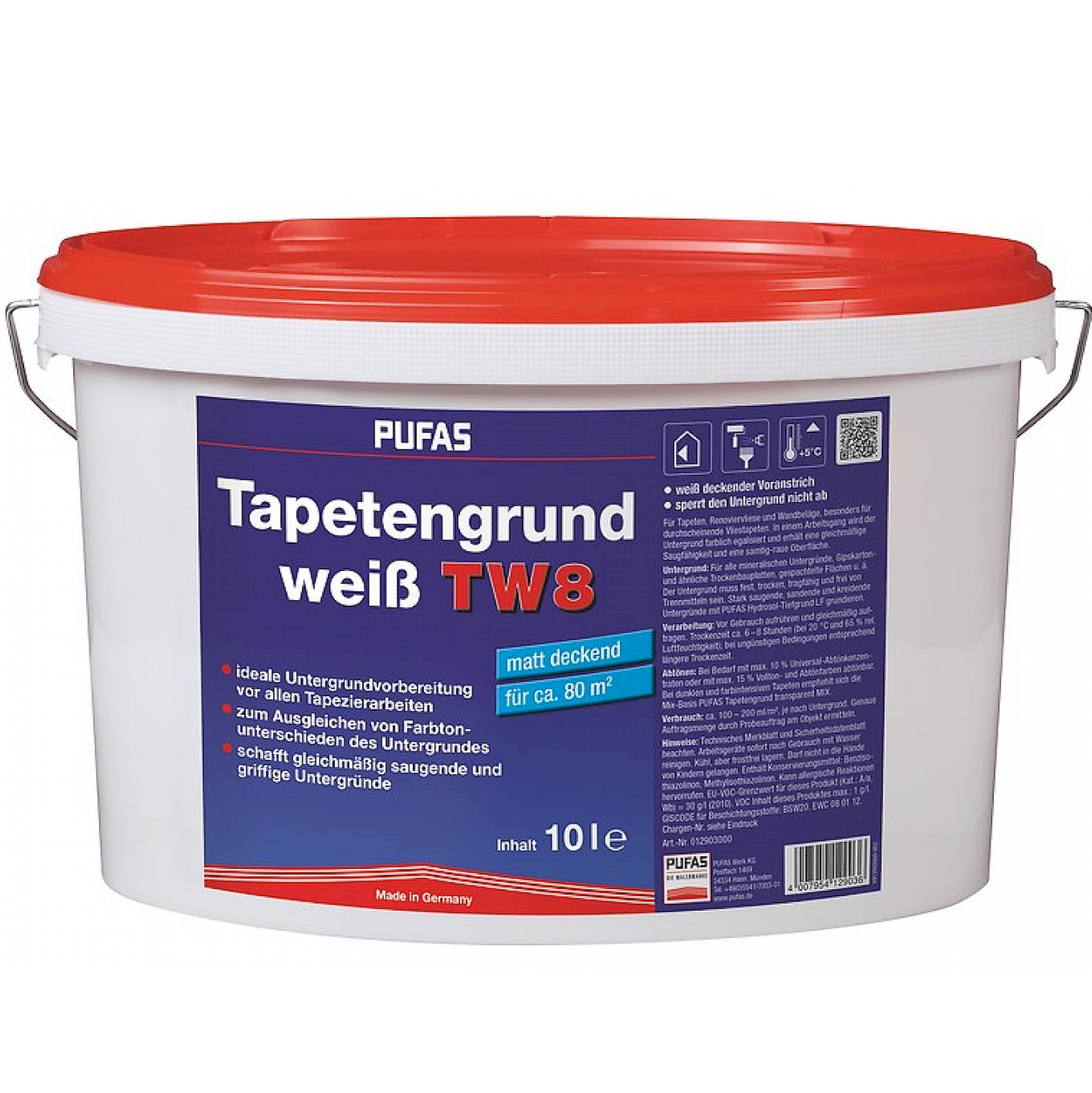 Pufas Tapetengrund weiß, TW8, 10L