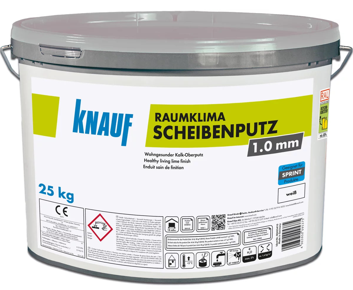 Knauf Raumklima Scheibenputz 1mm (weiß) 25kg | Kalk-Oberputz
