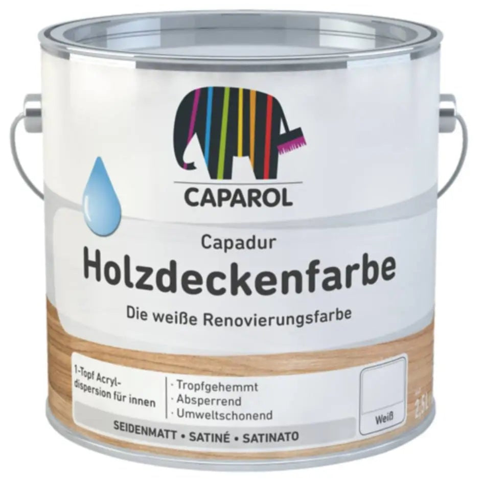 CAPAROL® Capadur Holzdeckenfarbe, weiß, seidenmatt, 2.5L | für Innen