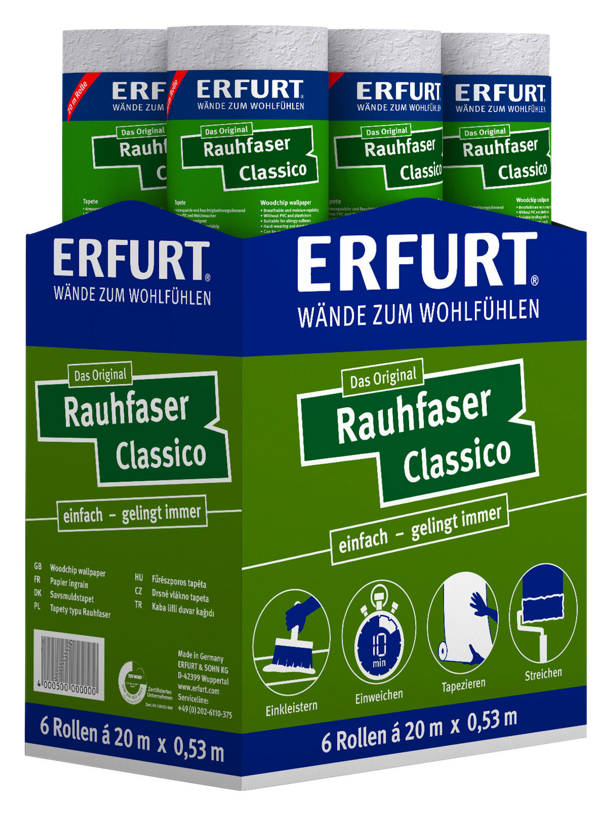 Erfurt® Rauhfaser Weiß ⎥ ca. 53x2000 cm