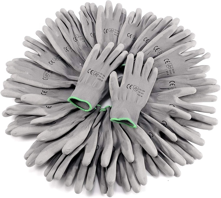 12x klebemeister® Nylon PU Handschuhe, grau