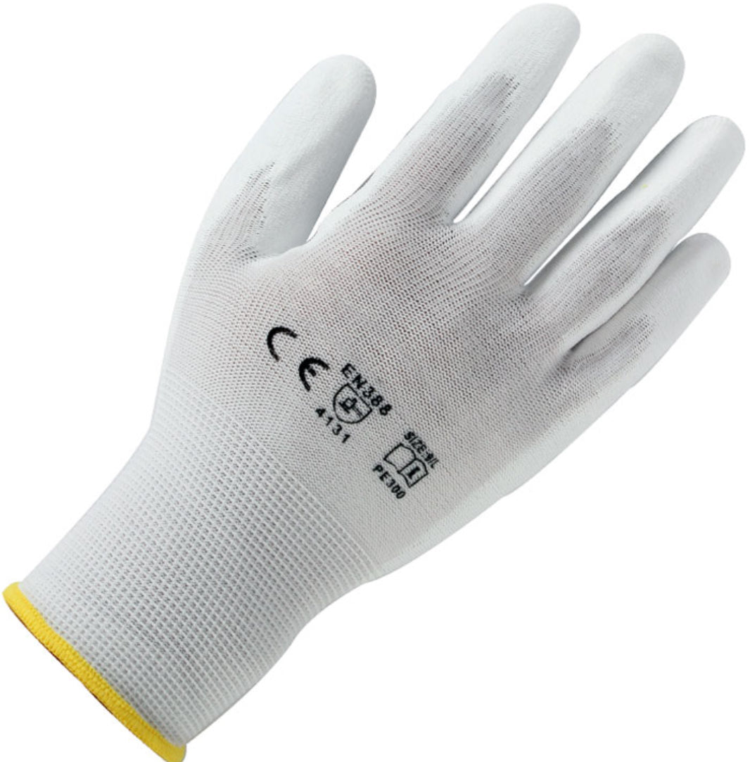 12x klebemeister® Nylon PU Handschuhe, weiß